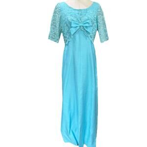 VINTAGE Robin’s Egg blue Elegant Lace Overlay Maxi Dress